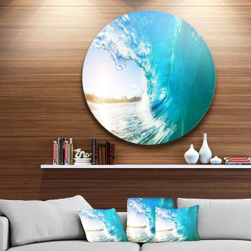 Blue Waves Arch - Seascape Photography Round Metal Wall Art